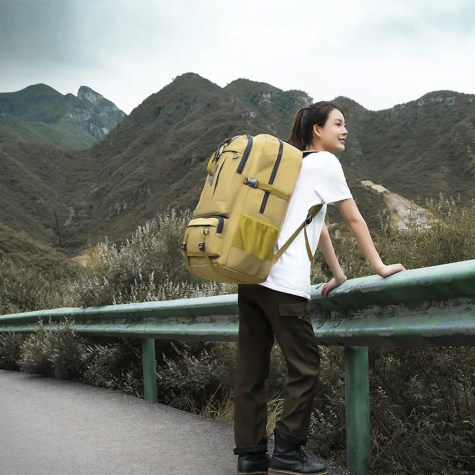 60L Travel Boarding Backpack Outdoor Trekking Luggage Hiking Camping Rucksack Large Capacity Storage Backpack(Black) - Image 2