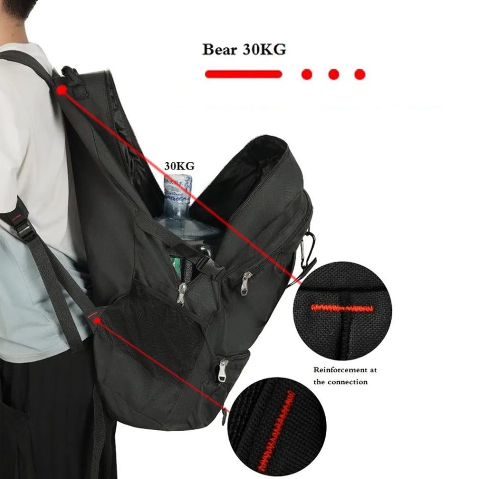 60L Travel Boarding Backpack Outdoor Trekking Luggage Hiking Camping Rucksack Large Capacity Storage Backpack(Black) - Image 4