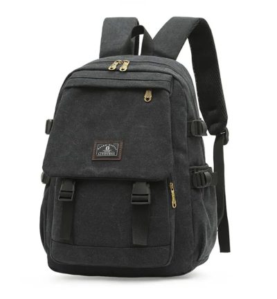 Unisex Leisure Canvas Backpack Durable Waterproof Outdoor Travel Rucksack(Black)