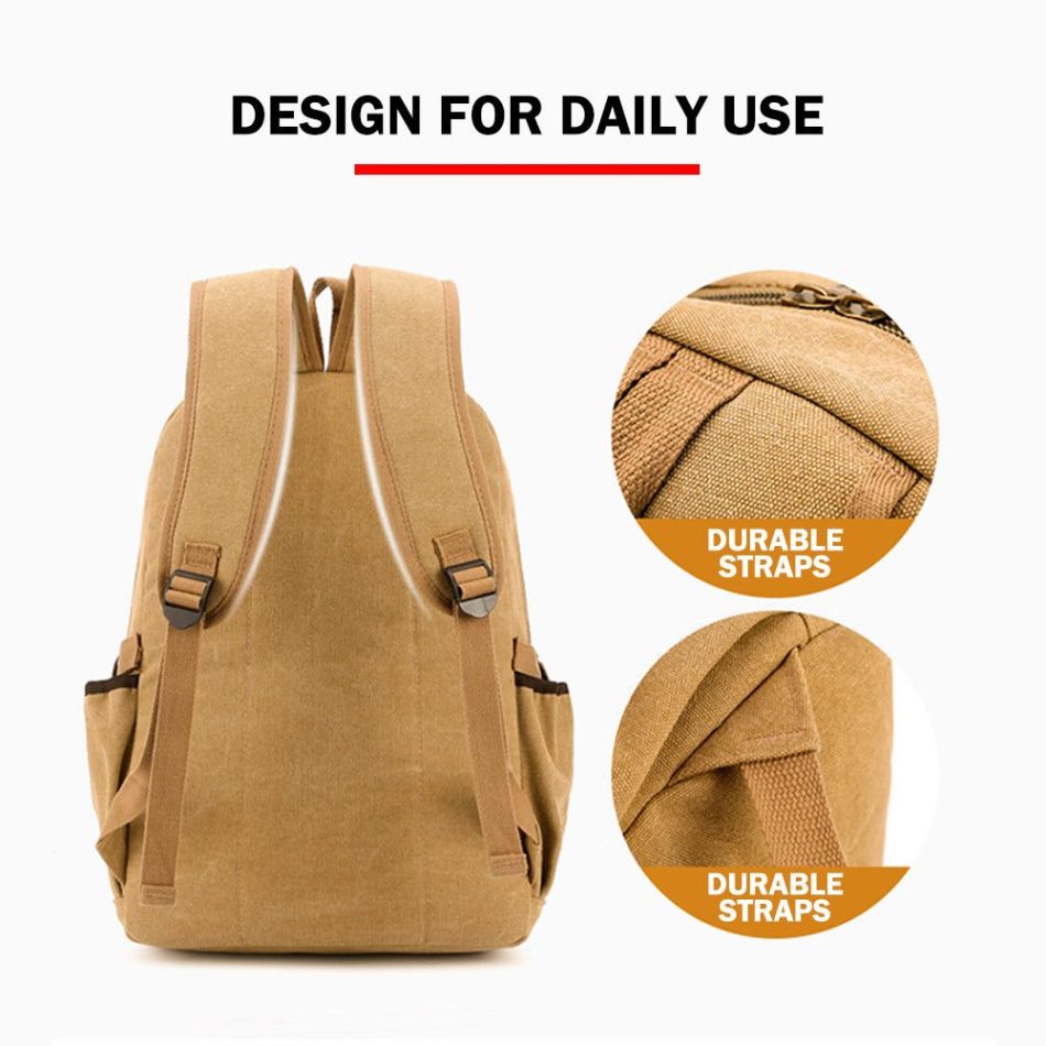 Unisex Leisure Canvas Backpack Durable Waterproof Outdoor Travel Rucksack(Black) - Image 7