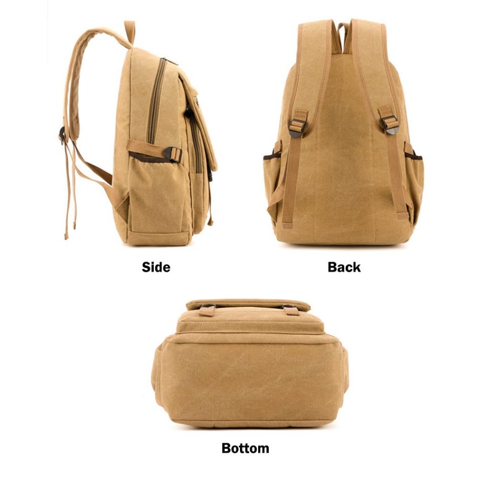 Unisex Leisure Canvas Backpack Durable Waterproof Outdoor Travel Rucksack(Black) - Image 8