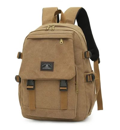 Unisex Leisure Canvas Backpack Durable Waterproof Outdoor Travel Rucksack(Khaki)
