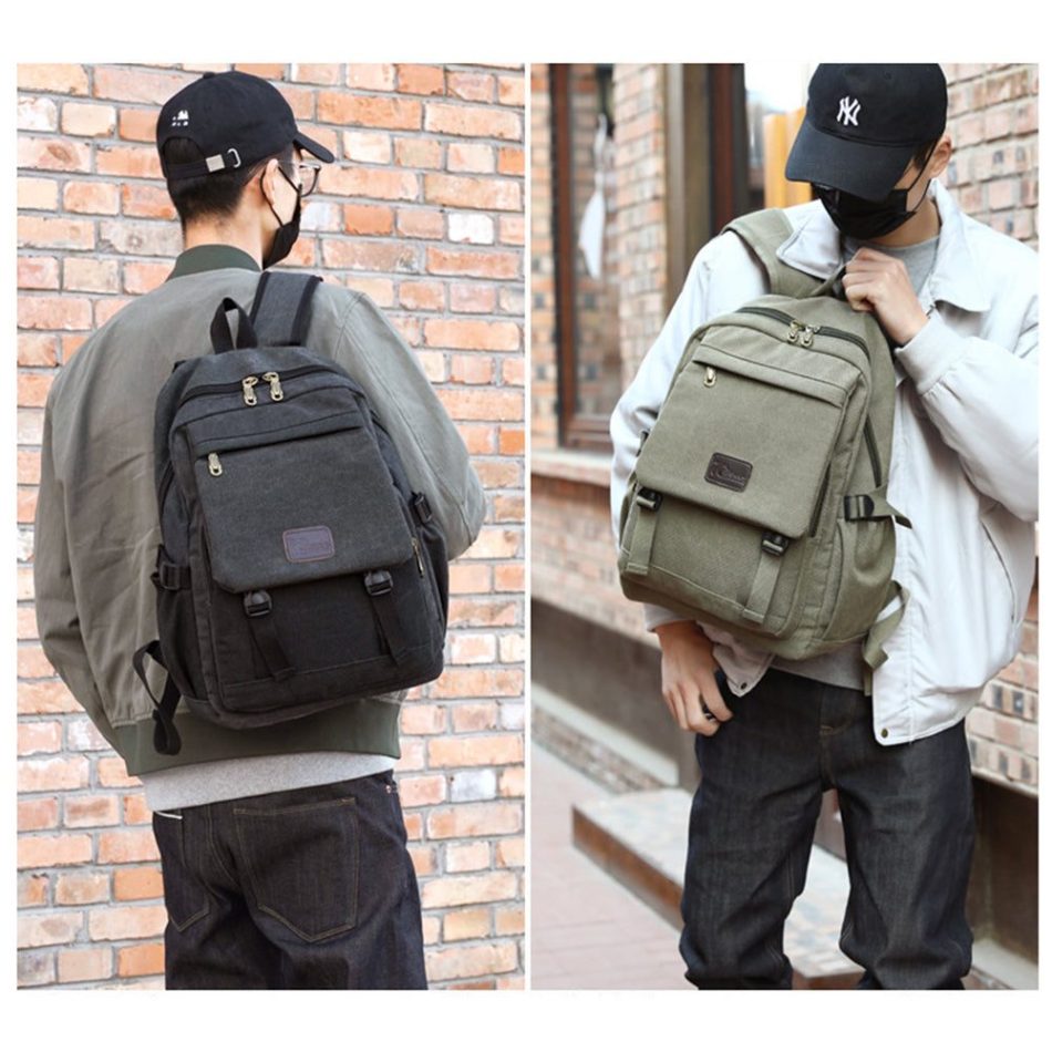 Unisex Leisure Canvas Backpack Durable Waterproof Outdoor Travel Rucksack(Khaki) - Image 2