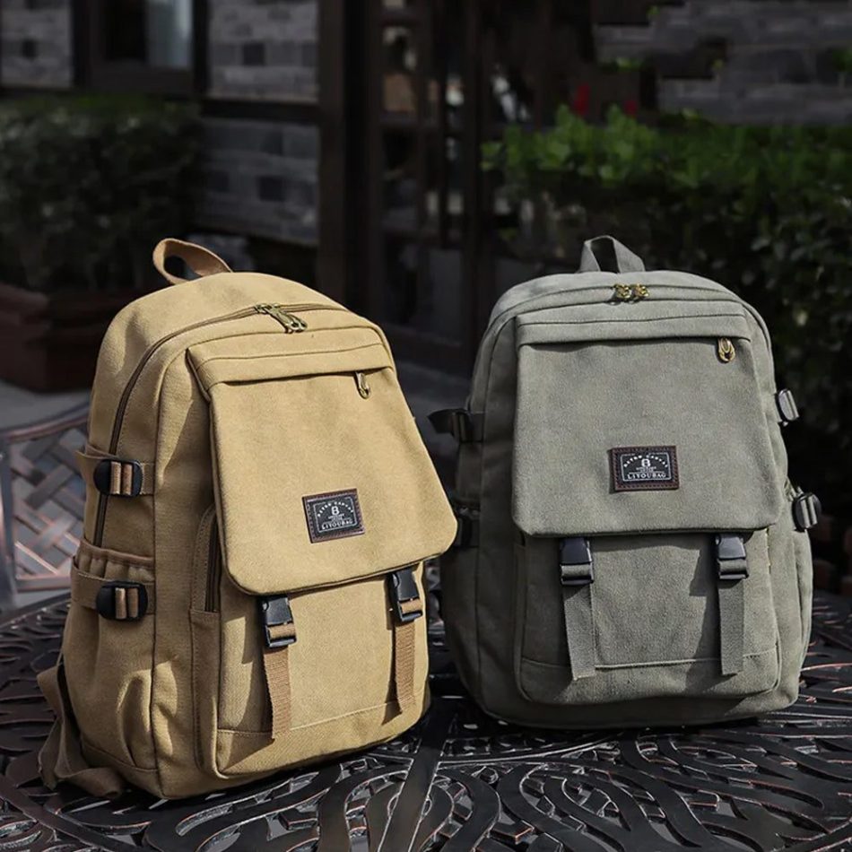 Unisex Leisure Canvas Backpack Durable Waterproof Outdoor Travel Rucksack(Khaki) - Image 3