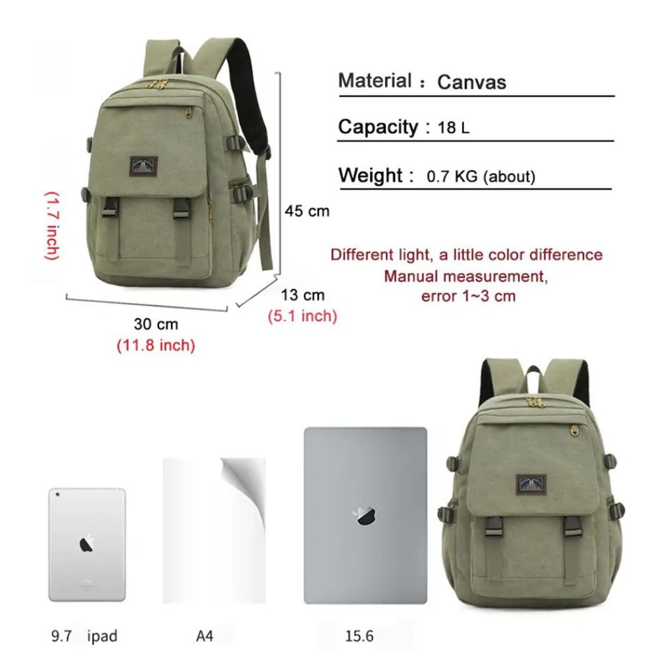 Unisex Leisure Canvas Backpack Durable Waterproof Outdoor Travel Rucksack(Khaki) - Image 4