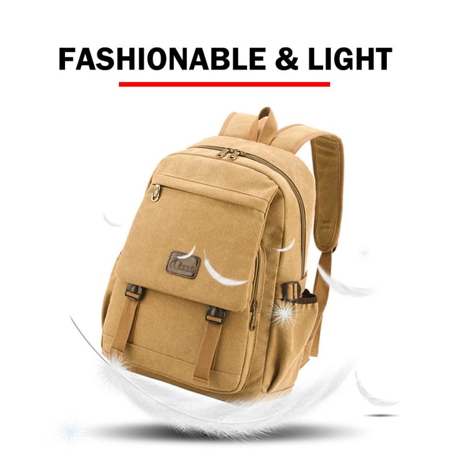Unisex Leisure Canvas Backpack Durable Waterproof Outdoor Travel Rucksack(Khaki) - Image 6