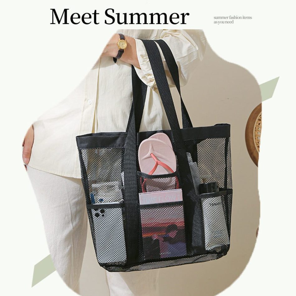 Large Capacity Mesh Multi-pocket Beach Bag Portable Travel Swimming Storage(Medium) - Image 5