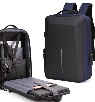 Anti-theft Hard Shell Backpack for Men - Blue