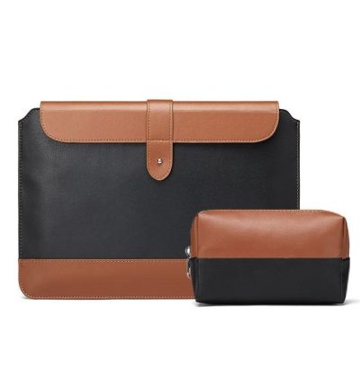 11-12 Inch Horizontal Microfiber Notebook Liner & Power Bag - Black & Brown