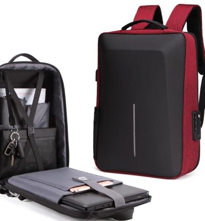 Anti-theft Hard Shell Backpack for Men with Alloy Frame - Red