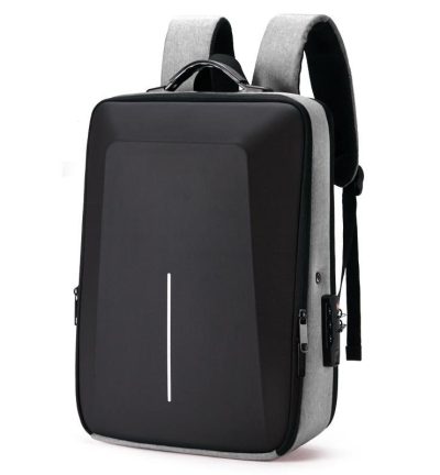 Anti-theft Hard Shell Backpack for Men with Alloy Frame - Gray