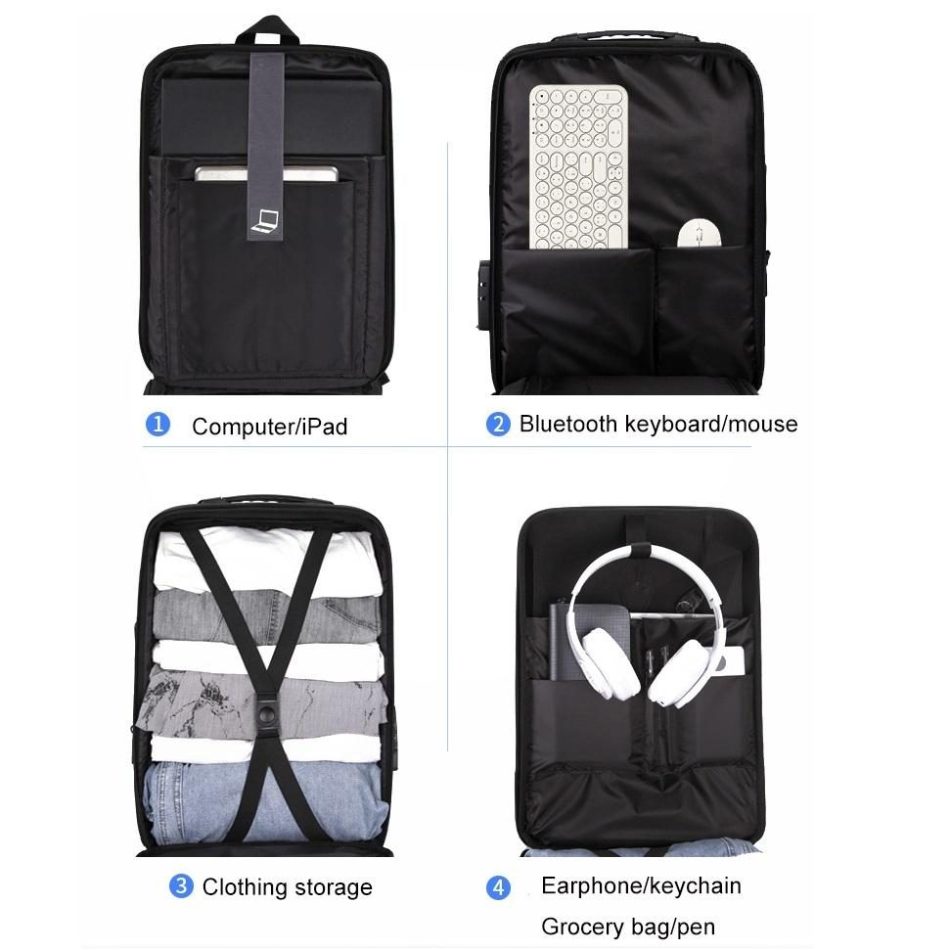 Hard Shell Backpack Alloy Frame Anti-theft Computer Bag for Men Blue - Image 7