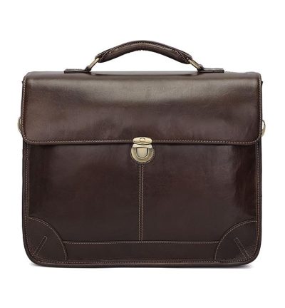 Retro Cowhide Leather Briefcase for 15.6 Laptop - Multifunctional - Coffee