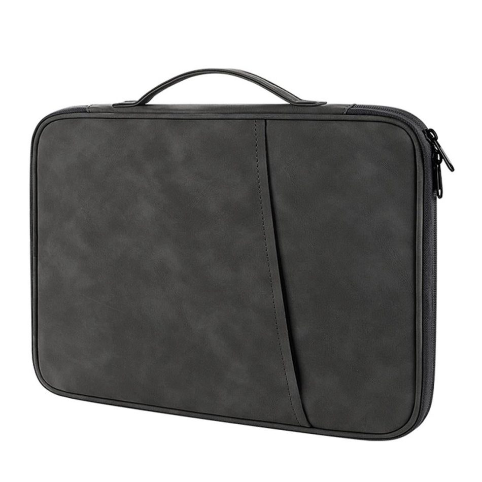 Grey Sheepskin Leather Bag for 9.7-11 Inch Laptops - Portable and Stylish - Image 2