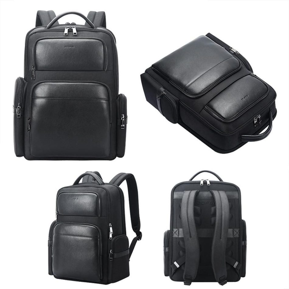 Large-capacity Business Laptop Backpack with Usb & Type-c Port - First-layer Cowhide Black - Image 3