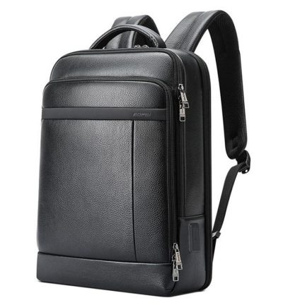 Large-capacity Business Laptop Backpack with Usb & Type-c Port - Black First-layer Cowhide