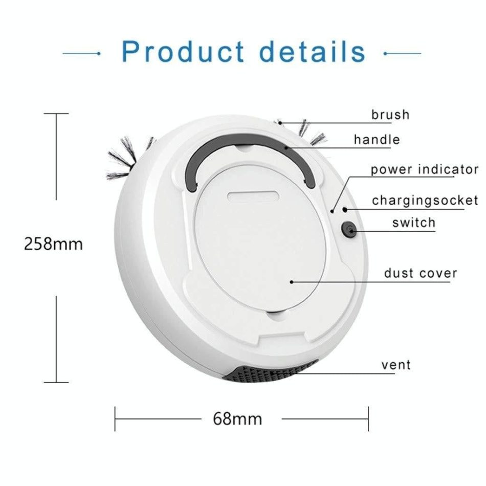 Smart 3-in-1 Robot Vacuum with Wet / Dry Mopping - Rechargeable & Auto Cleaning - Black - White - Image 4