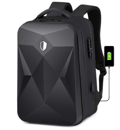 Waterproof Laptop Backpack with Usb Port - 17 Inch Capacity Password Lock - Black