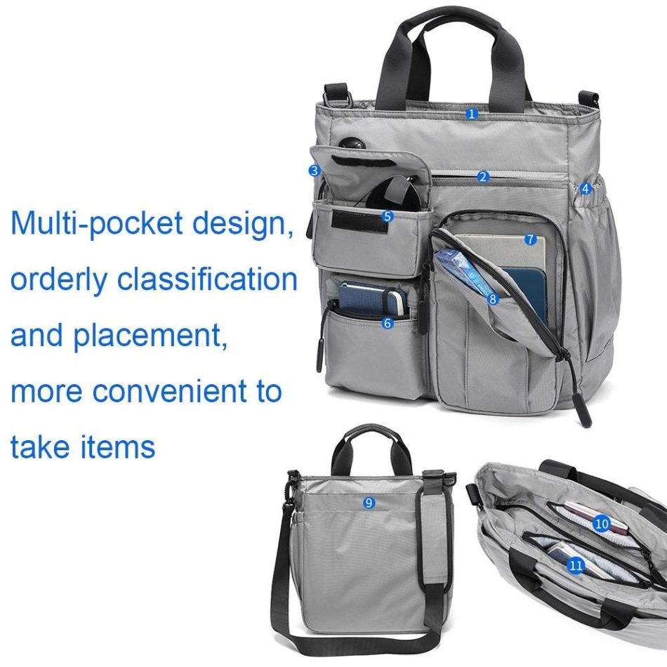 Multi Compartment Laptop Handbag Lightweight Large Capacity Messenger Bag - Blue - Image 6