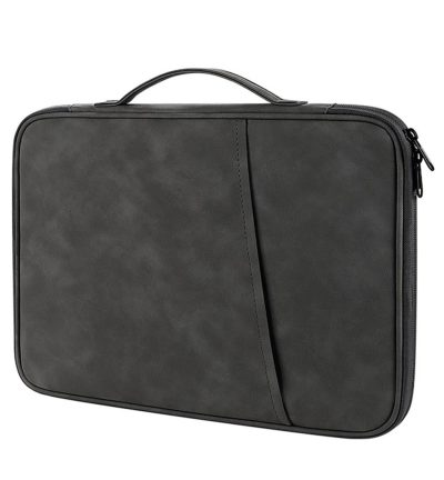 Grey Sheepskin Leather Bag for 12.9-13 Inch Laptops - Portable and Stylish