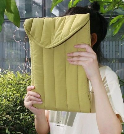 Lightweight Cotton Embroidery Inner Bag for Protection - Yellow Green - 12.9-13.3 Inch