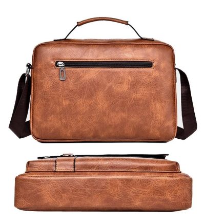 Leather Men Shoulder Bag Business Laptop Case Retro Design - Light Brown