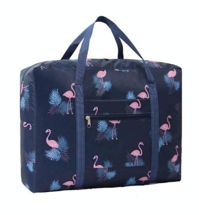 Waterproof Foldable Travel Bag - Compact & Durable - Navy Blue Flamingo
