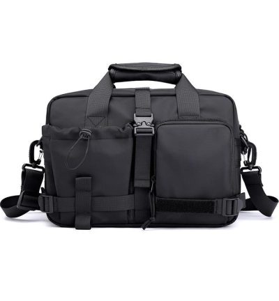 Large Capacity Men Shoulder Messenger Bag Fits Laptops Multi Functional - Black