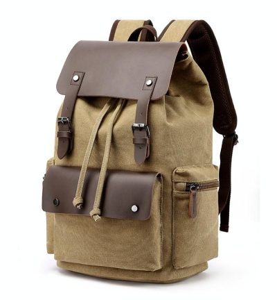 Student Canvas Backpack - Compact and Stylish - Khaki