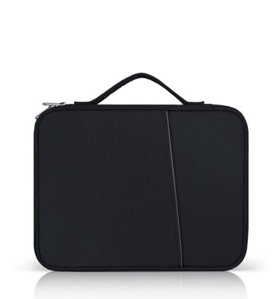 Leather Portable Bag with Cloth Texture - Black
