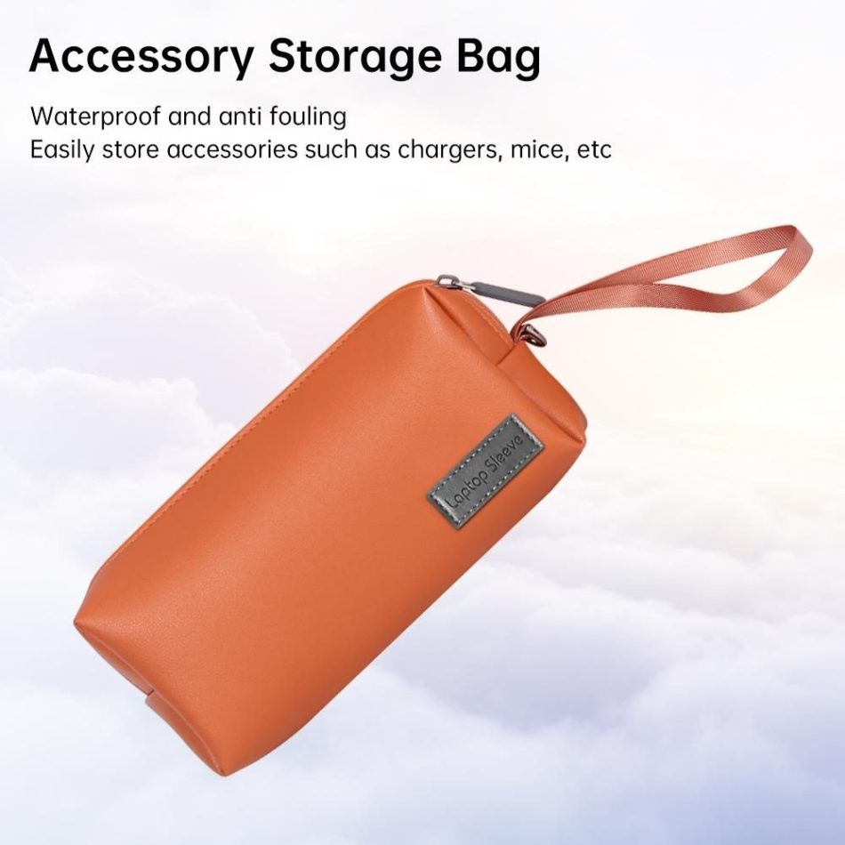 Waterproof Laptop Accessory Bag - Pu Leather - Brown - Image 4