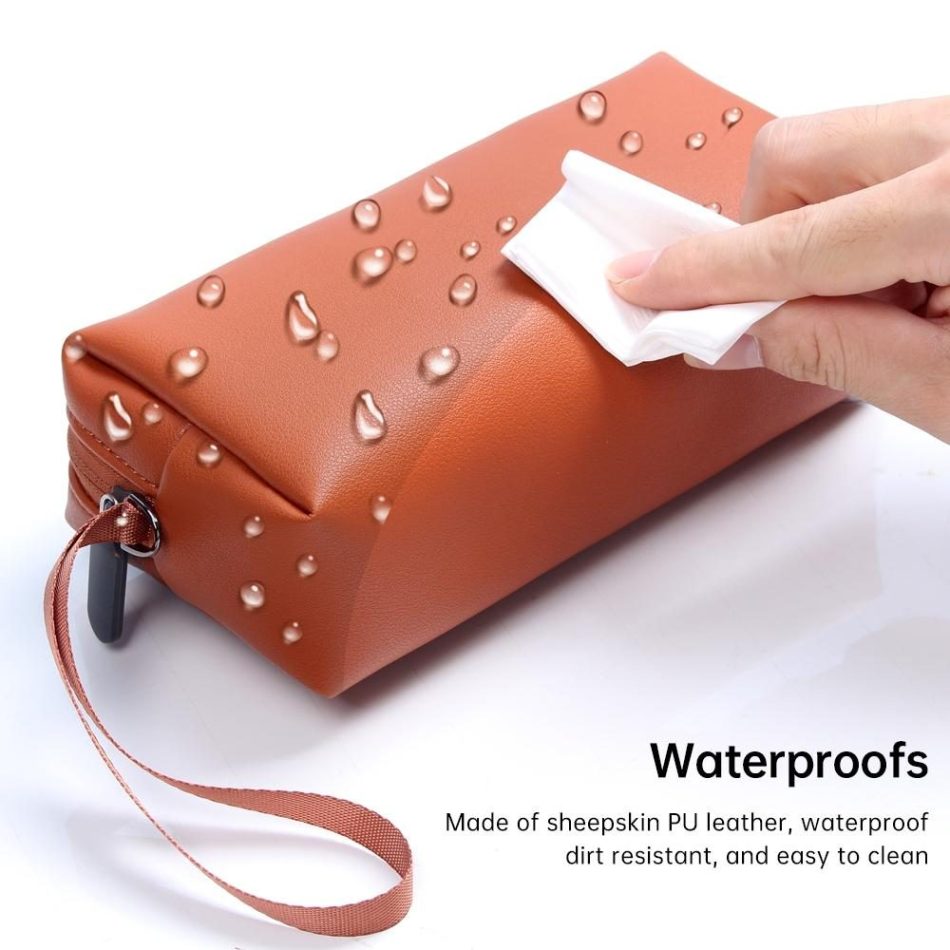 Waterproof Laptop Accessory Bag - Pu Leather - Brown - Image 7