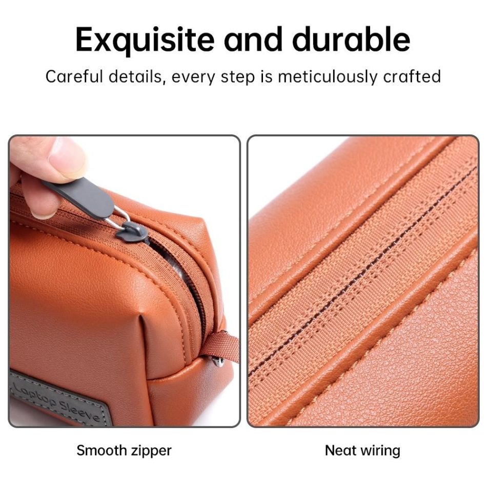 Waterproof Laptop Accessory Bag - Pu Leather - Brown - Image 8