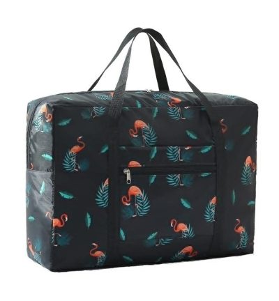 Waterproof Foldable Travel Bag - Compact & Durable - Black Flamingo