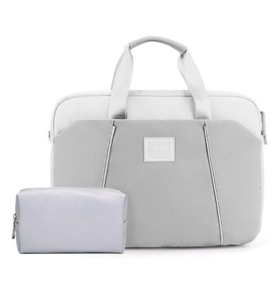 Computer Handheld Messenger Bag for Apple Macbook / Huawei / Xiaomi / Basne - Ladder Hand Gray + Gray Pu Power Package