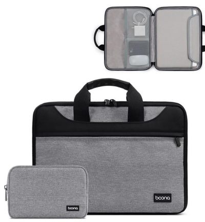 Waterproof Oxford Cloth Laptop Bag - 13 / 13.3 Inches Full Open Portable - Gray + Power Bag