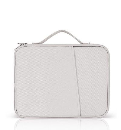 Leather Portable Bag with Cloth Texture - White