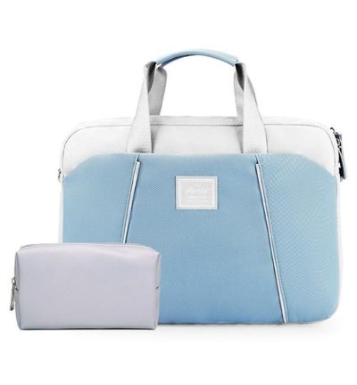 Computer Handheld Messenger Bag for Apple Macbook / Huawei / Xiaomi / Basne - Ladder Tape Light Blue + Gray Pu Power Package
