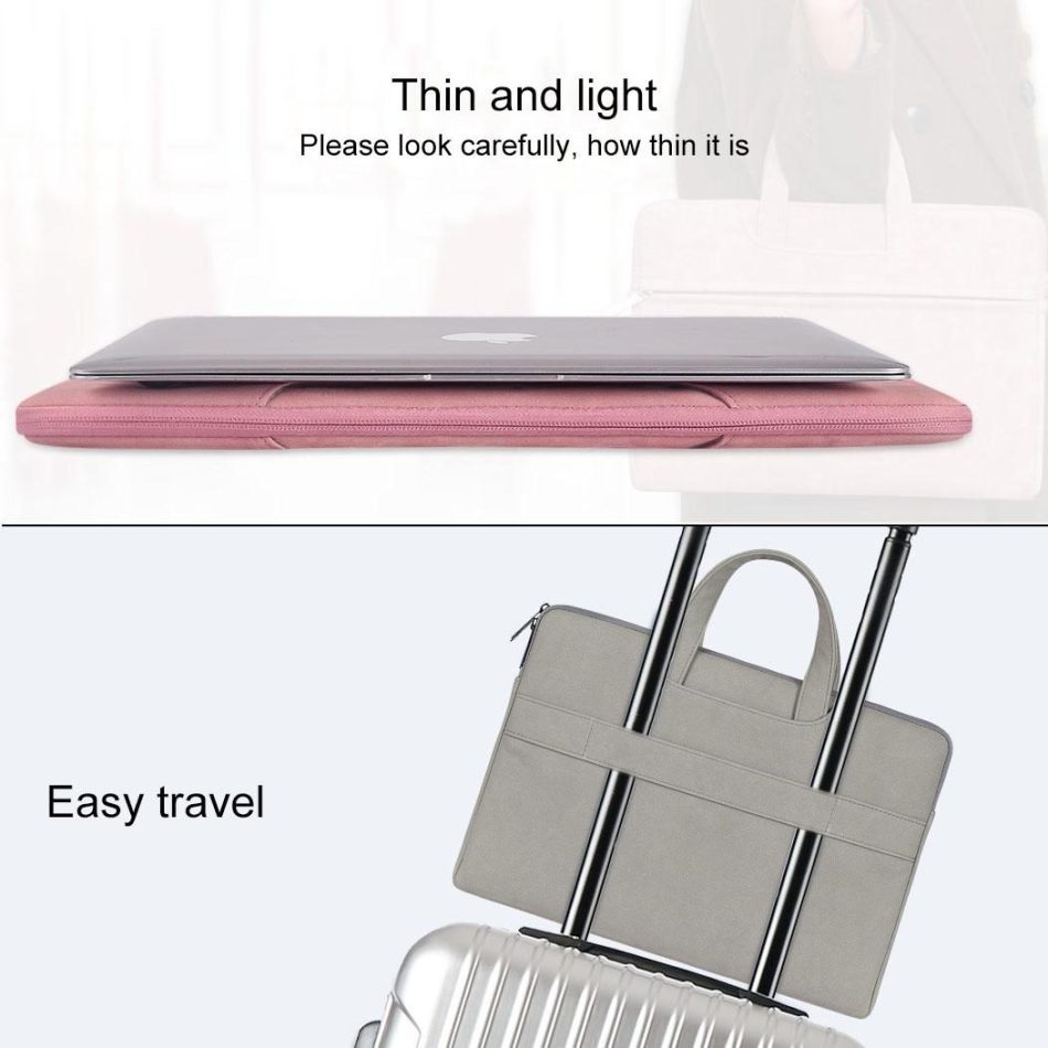 Waterproof Portable One-Shoulder Handbag For 13.3 Laptops With Hidden Zipper And Suitcase Belt - Pink - Image 14