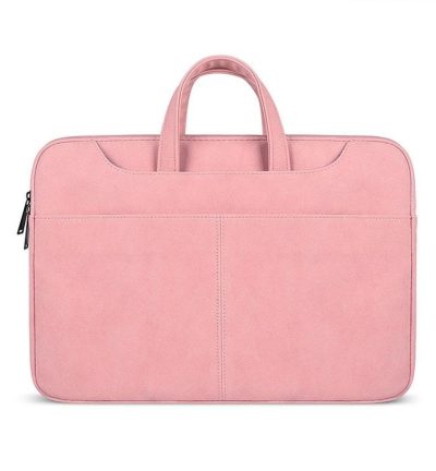 Waterproof Portable One-shoulder Handbag for 14.1 Laptops with Magic Stick & Suitcase Belt - Pu Leather Zipper Hidden Strap - Pink