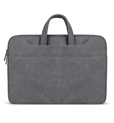 Waterproof Portable One-shoulder Handbag for 14.1 Laptops with Magic Stick & Suitcase Belt - Pu Leather Zipper Hidden Strap - Dark Gray