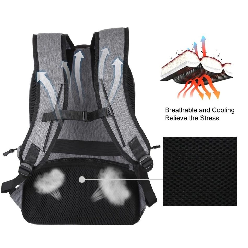 Grey Canvas Dual-shoulder Laptop Backpack - Portable Outdoor - Image 5