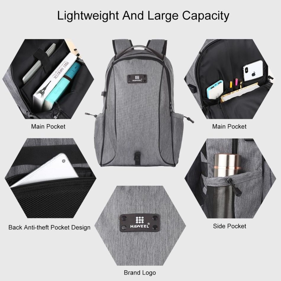 Grey Canvas Dual-shoulder Laptop Backpack - Portable Outdoor - Image 7