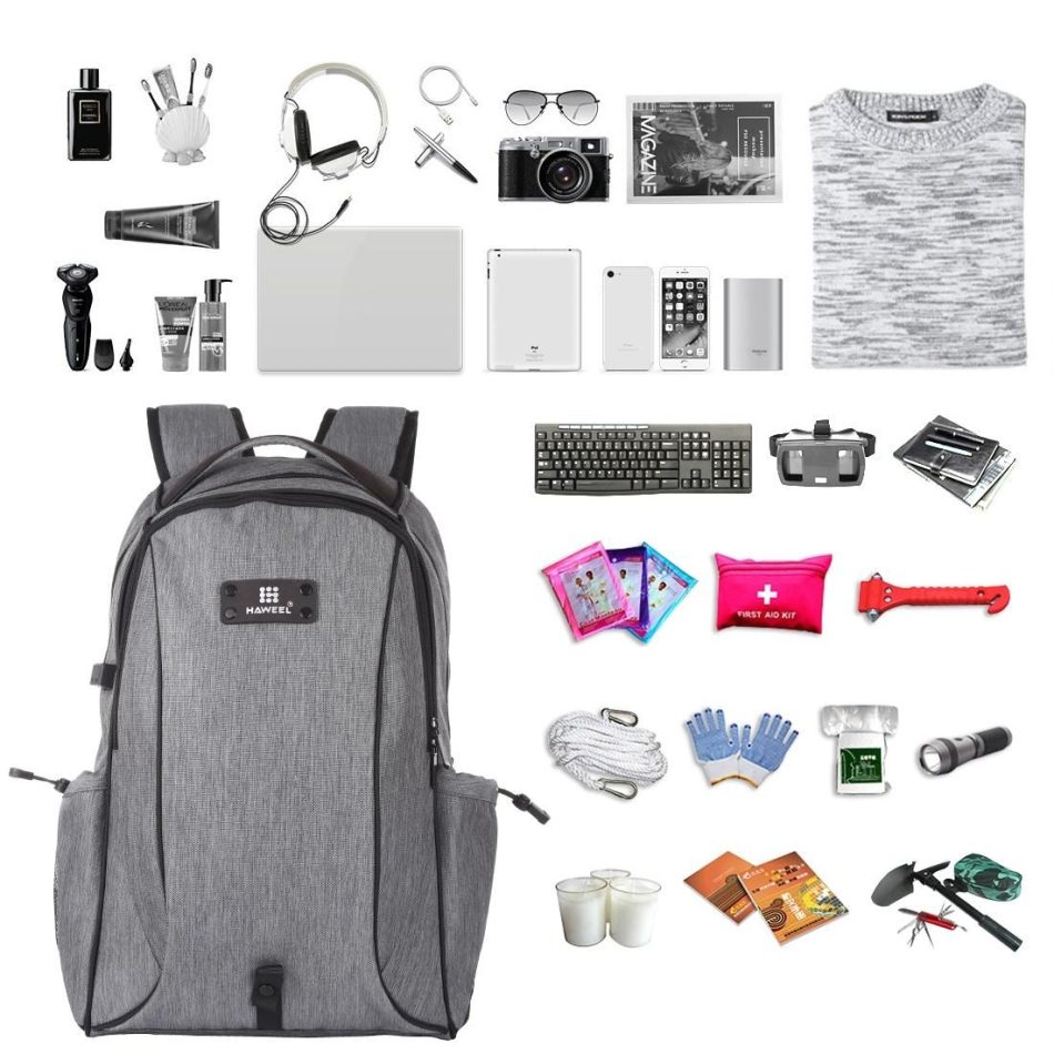 Grey Canvas Dual-shoulder Laptop Backpack - Portable Outdoor - Image 8