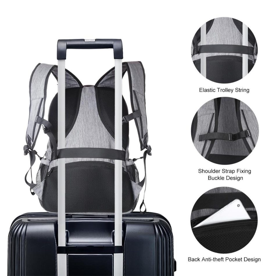 Grey Canvas Dual-shoulder Laptop Backpack - Portable Outdoor - Image 9