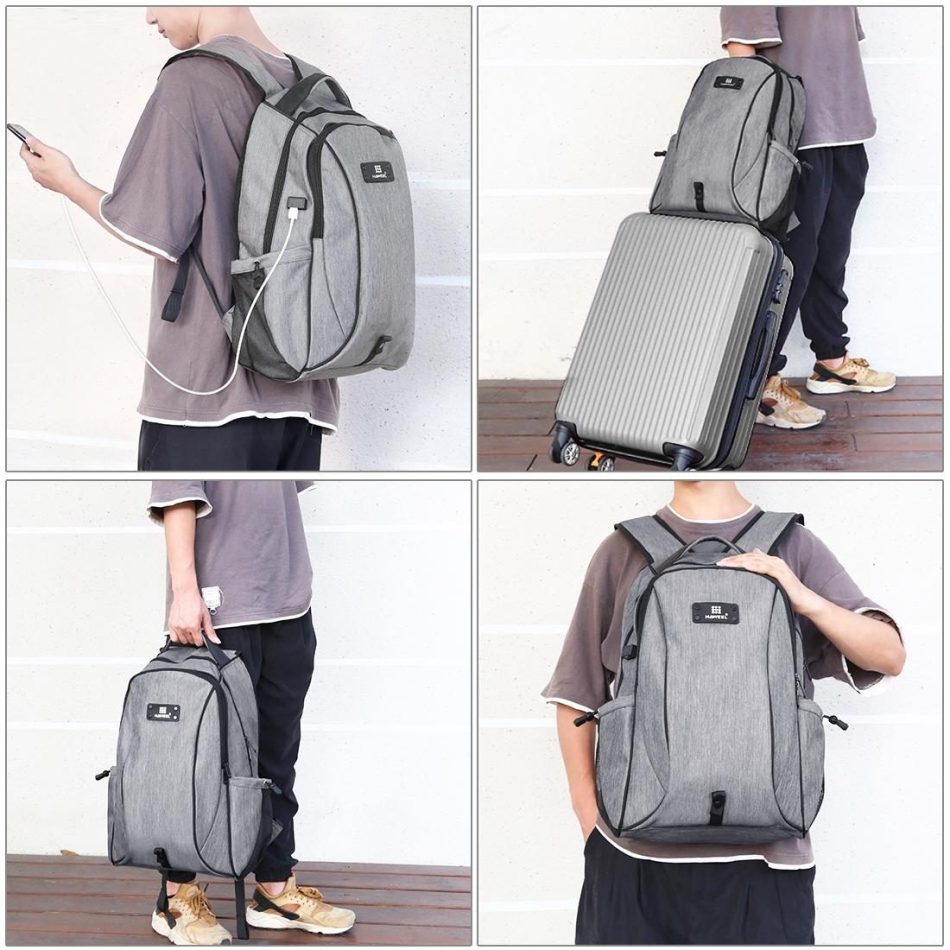 Grey Canvas Dual-shoulder Laptop Backpack - Portable Outdoor - Image 10