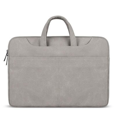 Waterproof Portable One-shoulder Handbag for 14.1 Laptops with Magic Stick & Suitcase Belt - Pu Leather Zipper Hidden Strap - Light Grey