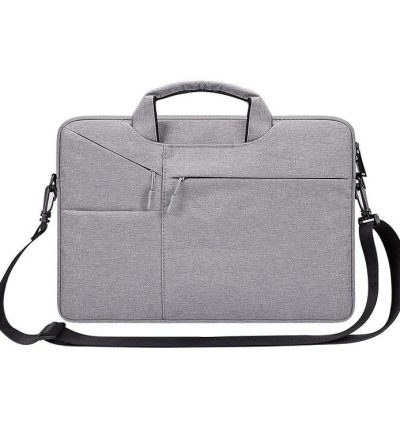 13.3 Inch Laptop Handbag With Hidden Strap And Suitcase Belt - Waterproof And Tear-Resistant - Light Grey
