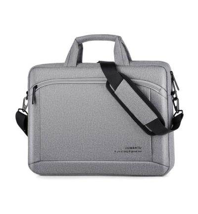 Portable 15 Inch Laptop Leather Handbag For Business Briefcase - Light Grey