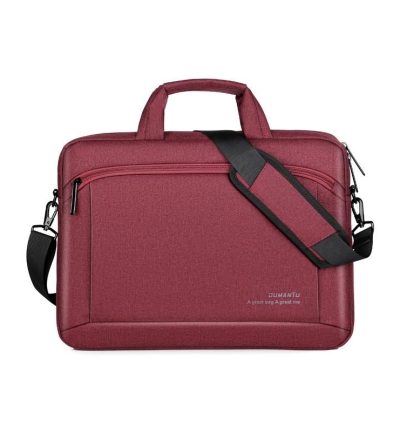 Portable 15 Inch Laptop Leather Handbag For Business Briefcase - Wine Red